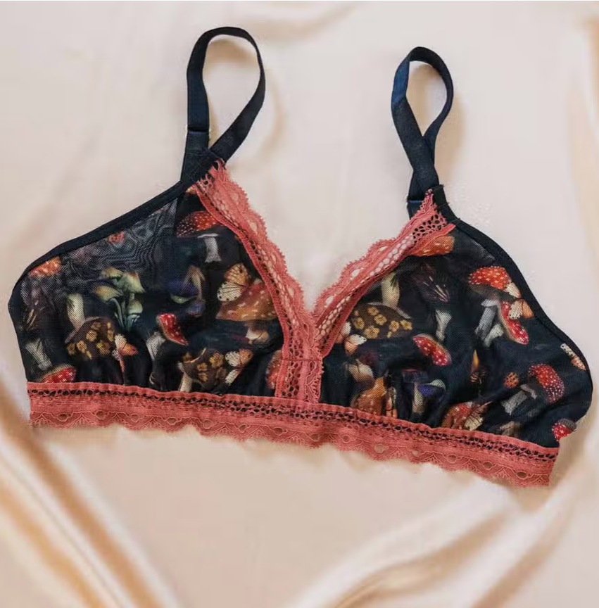 Mushroom Fairy Printed Mesh Peekaboo Bralette